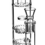 Front view of the Pulsar Glass Water Pipe With Three Turbine Percolators, showcasing the clear glass and stacked percolators.