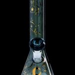 Green glass bong with golden celestial designs.
