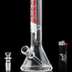 Front view of the GRAV® 8" Basic Beaker Bong, showcasing its clear glass construction against a dark background.
