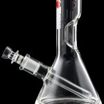 Front view of the GRAV® 8" Basic Beaker Bong, showcasing the clear glass construction and simple, cylindrical shape.
