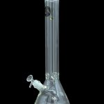 Clear glass water pipe (bong) with intricate floral-shaped glasswork and a removable downstem.