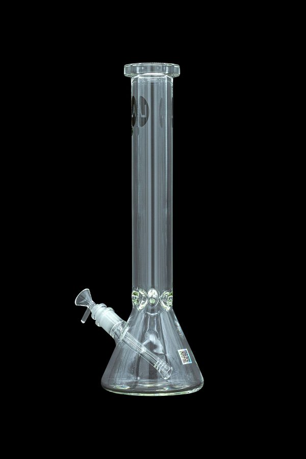 Clear glass bong with ice catch and detachable downstem.