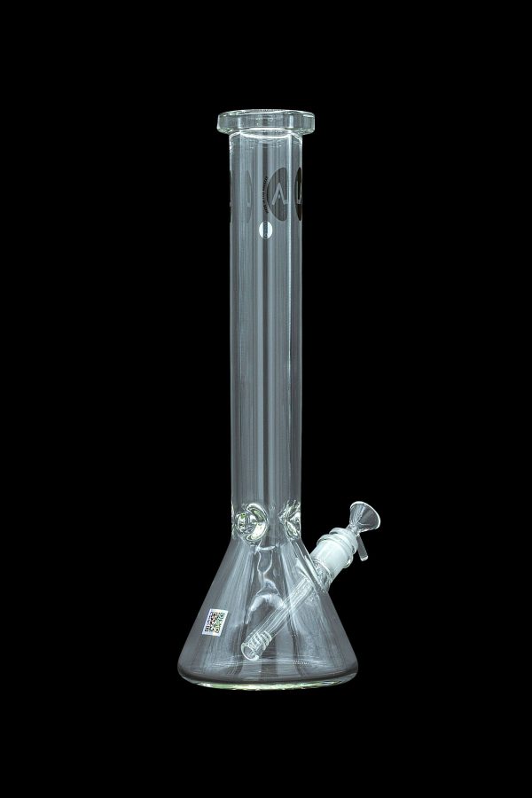 Clear glass bong with ice catch and removable downstem.