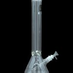 Clear glass bong with ice pinches, isolated on a black background.