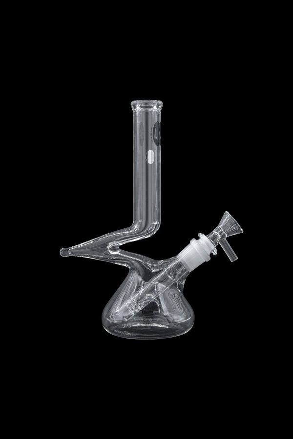 Clear glass water pipe (bong) isolated on a black background.