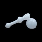 White glass bubbler pipe on a black background.