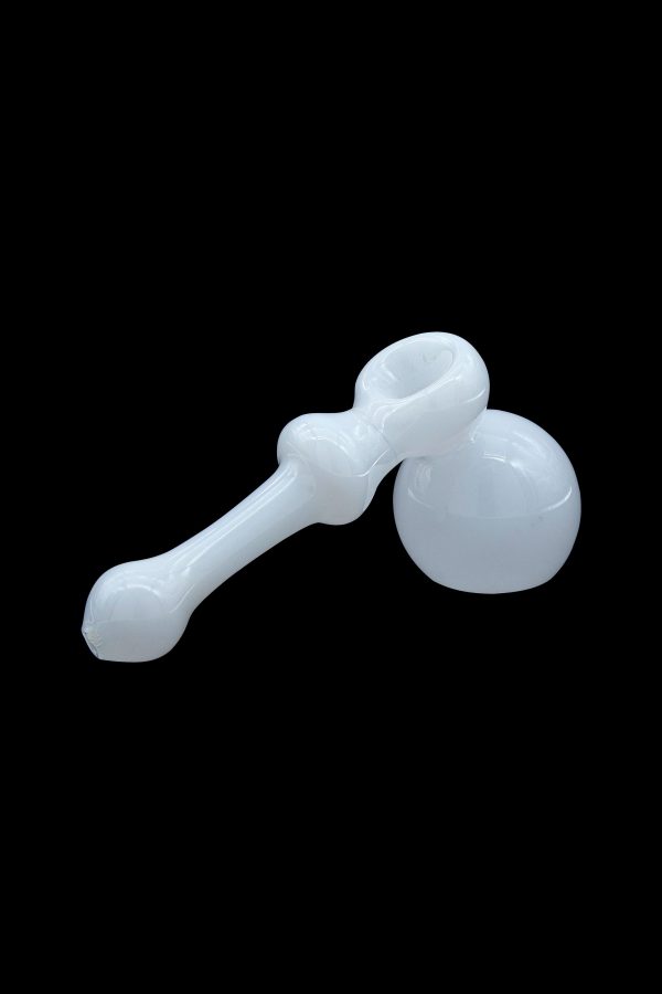 Frosted glass bubbler pipe for cannabis use.