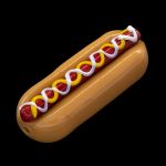 Glass pipe resembling a hot dog with colorful accents.
