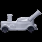 Frosted glass water pipe shaped like a classic car with black wheels.