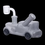Glass dab rig shaped like a vintage car with a quartz banger.