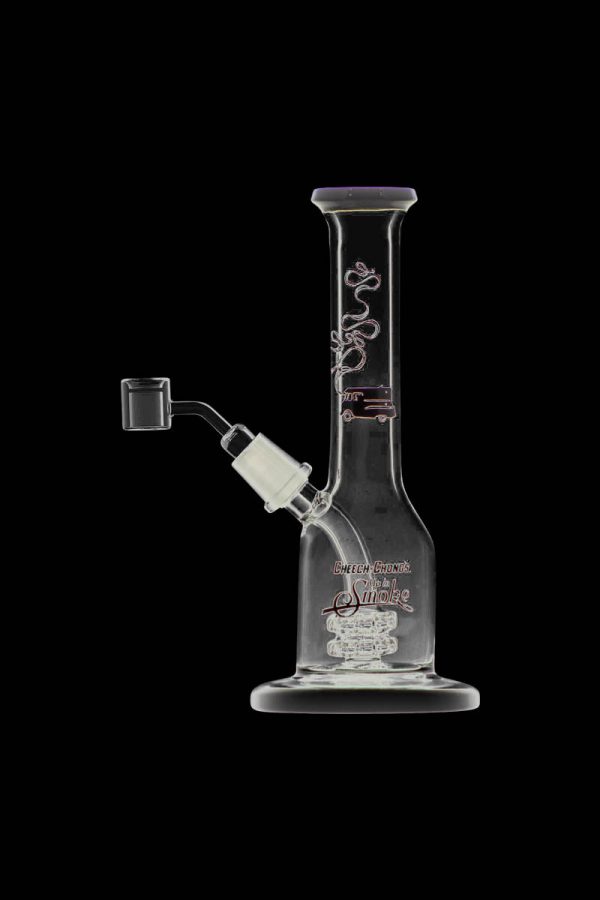 Front view of the Cheech & Chong "Jade East" Mini Rig Dabber, showcasing its compact size and smooth glass construction.