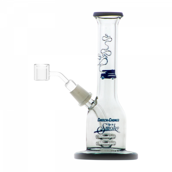 A studio shot of the Cheech & Chong "Jade East" Mini Rig Dabber, showing its compact size and clear glass construction.