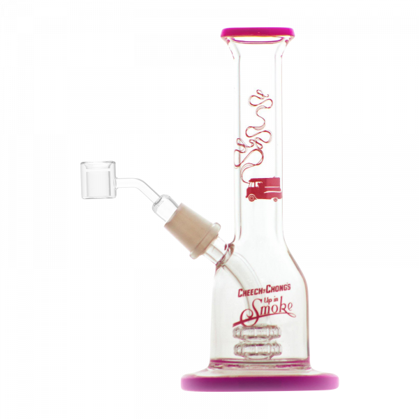 A studio shot of the Cheech & Chong "Jade East" Mini Rig Dabber, highlighting its glass construction and compact size.