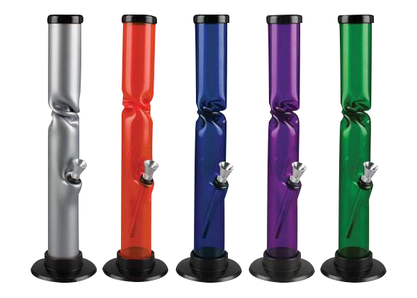 Front view of the Acrylic Straight Tube Bong With Ice Catcher, showcasing its clear acrylic construction and simple cylindrical shape.