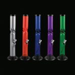 A straight, clear Acrylic Straight Tube Bong With Ice Catcher is shown in a frontal view against a dark backdrop.