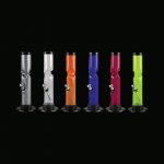 A front view of the Acrylic Straight Tube Water Pipe With Ice Catcher, showcasing a clear tube design on a black background.