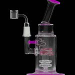 Front view of the Cheech & Chong Showerhead Perc Dab Rig - Anthony, highlighting the clear glass and curved neck design.