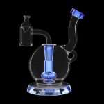 Clear glass oil rig with blue accents, featuring a dome and insert.