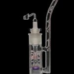 Front view of the Cheech & Chong "Tied Stick" Dab Rig Bubbler, a clear glass bubbler with a uniquely curved neck and dark base.