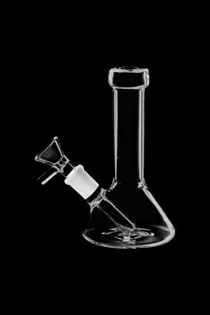A front view of the Conical Beaker Mini Water Pipe, showcasing its clear glass conical shape and simple design.