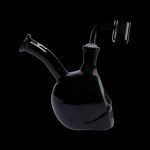 Black glass water pipe with floral design and accompanying glass bowl.