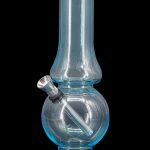 Blue glass water pipe (bong) with a black base.