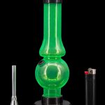 Green glass bubbler with metal downstem and lighter.