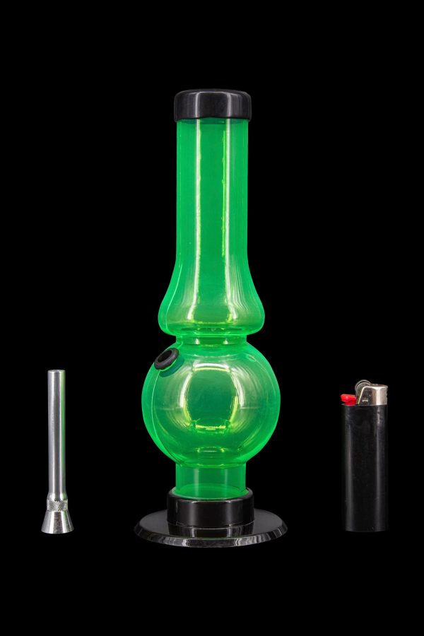 Green glass bubbler with metal downstem and lighter.