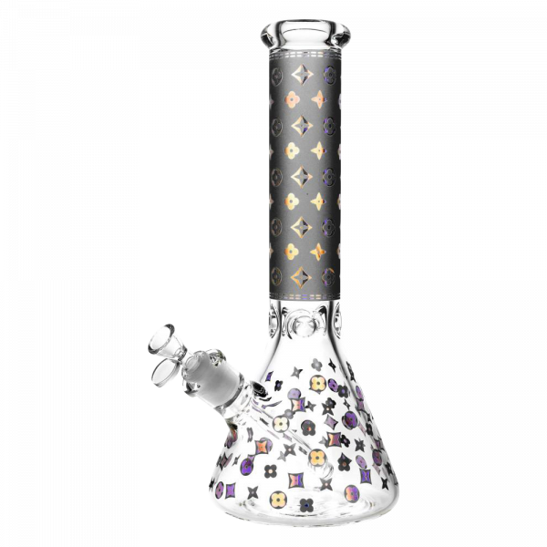Front view of the Designer Floral Diamond Print Bong, a clear glass piece with a floral diamond pattern wrapping its body.