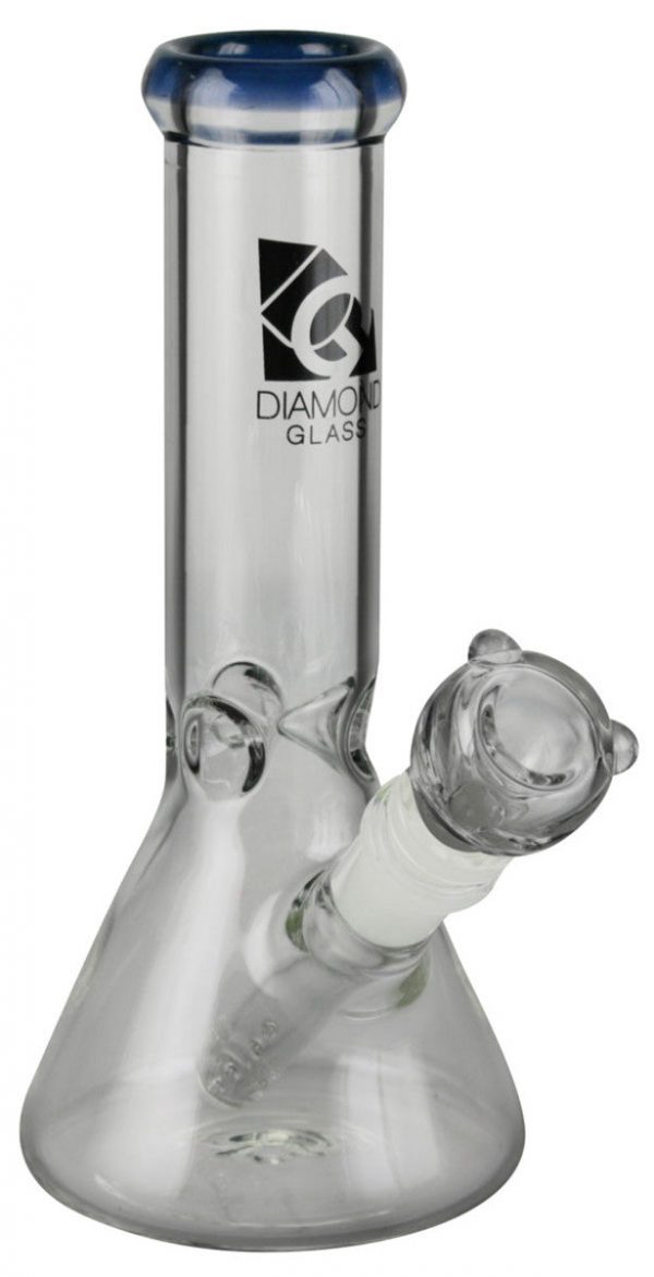 A studio shot of the Diamond Glass 8" Classic Beaker Bong, with a clear glass base and slightly angled perspective.