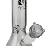 Front view of the Diamond Glass 8" Classic Beaker Bong, showing a clear glass construction with a simple, classic shape.