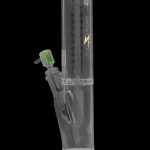 A straight-on view of the Dopezilla Cyclops Straight Tube Water Pipe, showcasing its clear glass construction and simple cylindrical form.