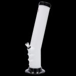 White acrylic water pipe (bong) with a removable glass downstem, isolated on a black background.