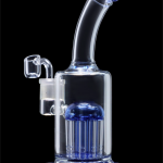 Blue glass water pipe (bubbler) with multiple diffusion stems.