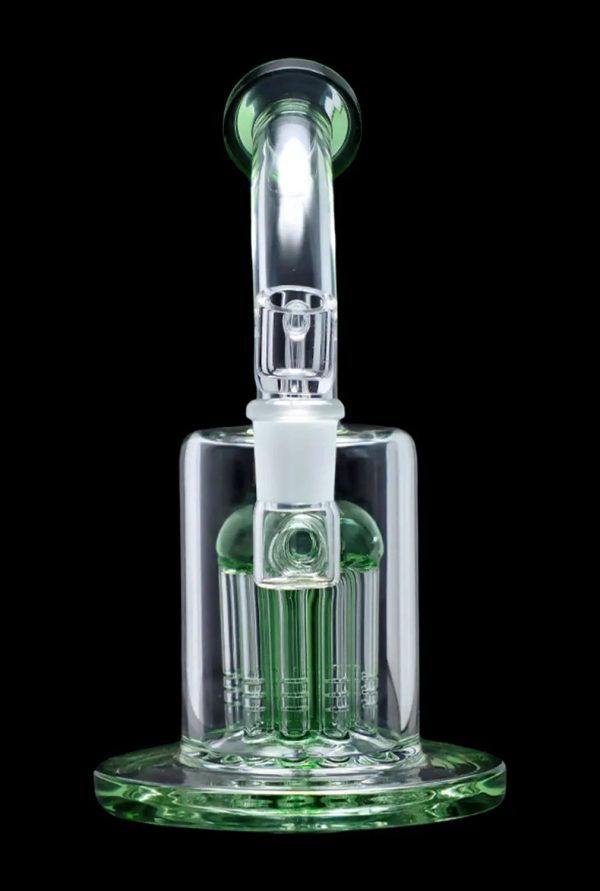 Green glass bubbler with multiple diffusion stems, isolated on a black background.