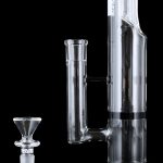 A studio shot of the GRAV® Medium 12 Inch Straight Tube with Honeycomb Perc, displaying its clear glass construction and sleek black accents.