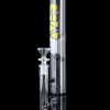 A straight-on view of the GRAV® Medium 12 Inch Straight Tube with black accents, showcasing its clear glass construction and simple cylindrical form.