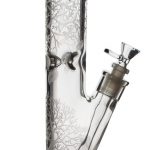 Front view of the Glow in the Dark Tree Water Pipe, a tall glass piece with etched tree branch details.