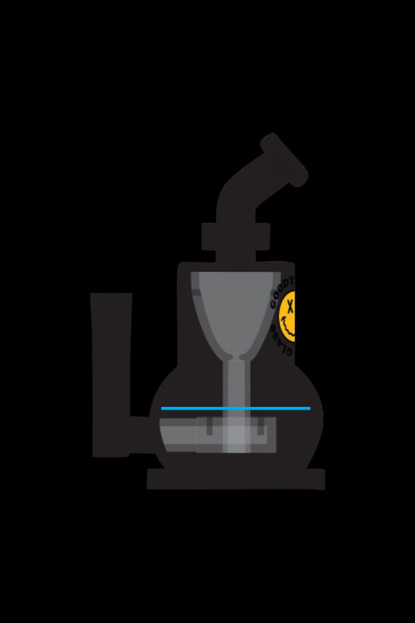 A close-up, angled view of the Goody Glass The Chief Mini Rig 4-Piece Kit, showing its clear glass construction and compact size.