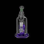 Glass dab rig with purple accents, isolated on a black background.