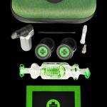 Front view of the Very Happy Dab Kit displayed open, revealing its contents against a dark background.