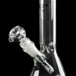A straight-on view of the Diamond Glass 8" Classic Beaker Bong, showing the clear glass construction and simple, cylindrical shape.