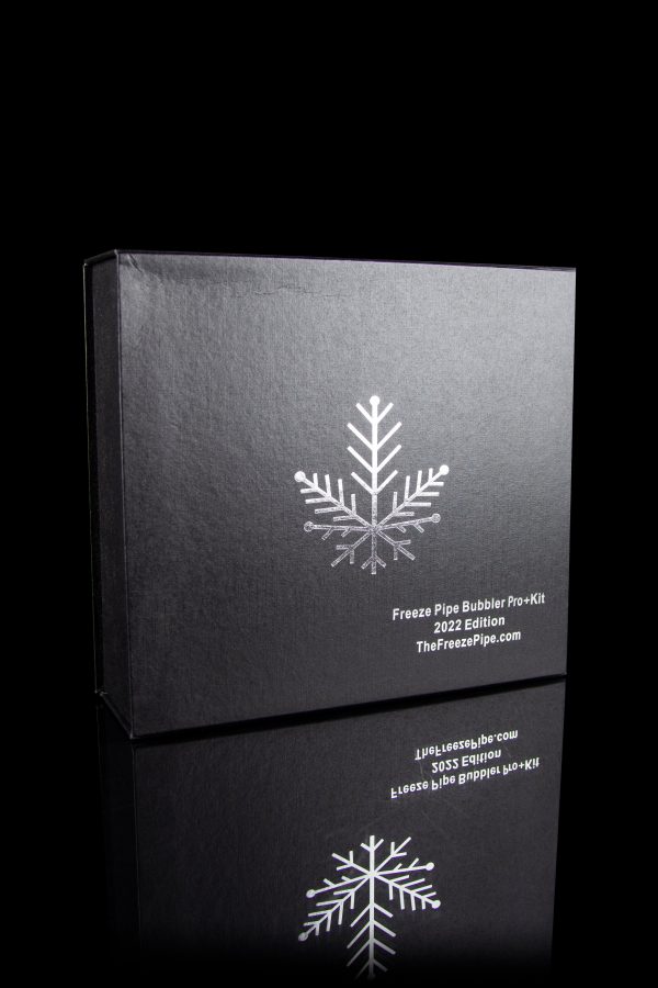 Black box for “Freeze Pipe Bubbler Pro+Kit” with snowflake design, promoting TheFreezePipe.com.