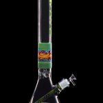 Colorful glass bong with intricate swirling patterns and a removable downstem.