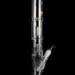 Clear glass water pipe (bong) with multiple percolation chambers and a glass bowl.