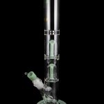 Green glass water pipe (bong) with multiple diffusion chambers.