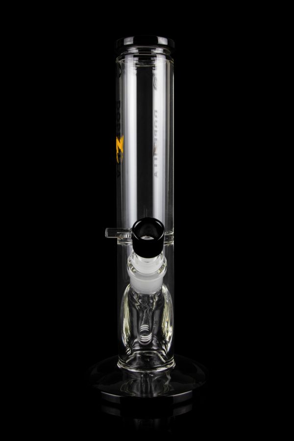 Glass water pipe (bong) for smoking cannabis, isolated on a black background.