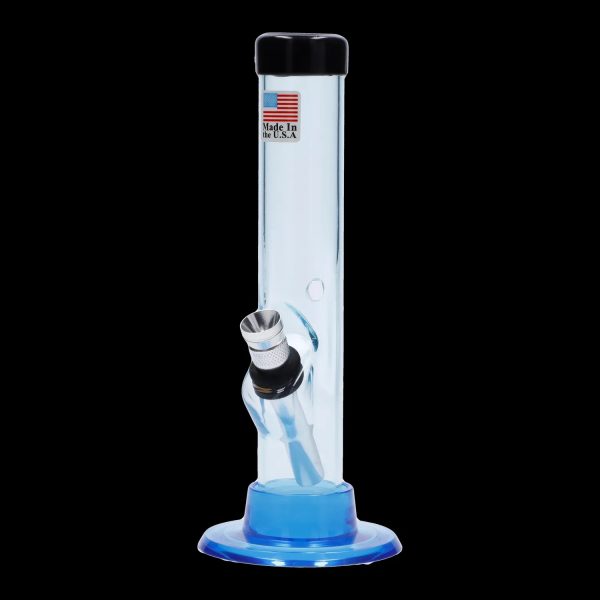 A front view of the 6-inch JM Plastics Mini Matching Straight Tube with Carb Hole Acrylic Water Pipe, showing its clear acrylic construction.