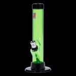 A front view of the 6-inch JM Plastics Mini Matching Straight Tube with Carb Hole Acrylic Water Pipe, illuminated against a black background.