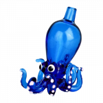 A vibrant, angled view of the Octopus Themed Directional Carb Cap in blue glass, resembling a sea creature.